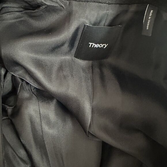 Theory Wool Coat Womens 4 Black Peacoat Double Breasted Money Staple Business - Picture 15 of 15